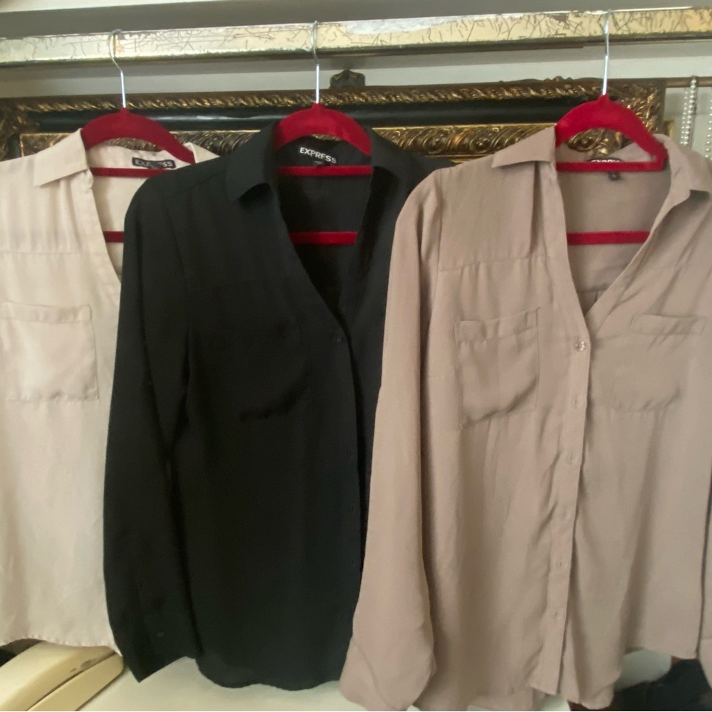Express Women's Blouses in Black, Cream, and Tan